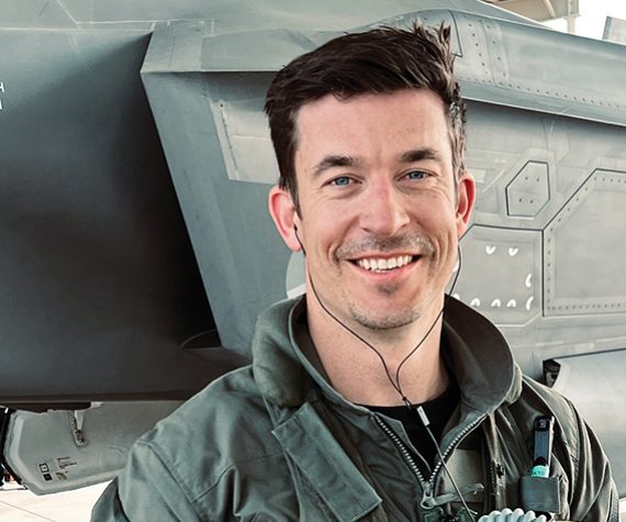 Royal Netherlands Air Force Maj. Rolandus Scherders, RNLAF 312th Squadron director of operations, stands in front of an F-35 Lightning II on his first day of Pilot Training at Luke Air Force Base, Arizona.  This courtesy photo was provided by Scherders after being notified of his status as the 1500th F-35 Pilot graduate at Luke AFB. (Courtesy photo)